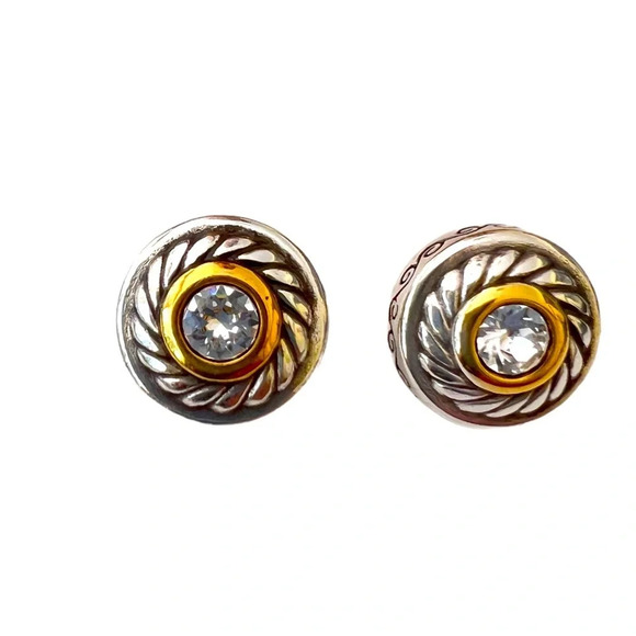 Brighton Heiress Crystal Post Two Tone Silver/Gold Plate Pierced Earrings - Picture 4 of 7